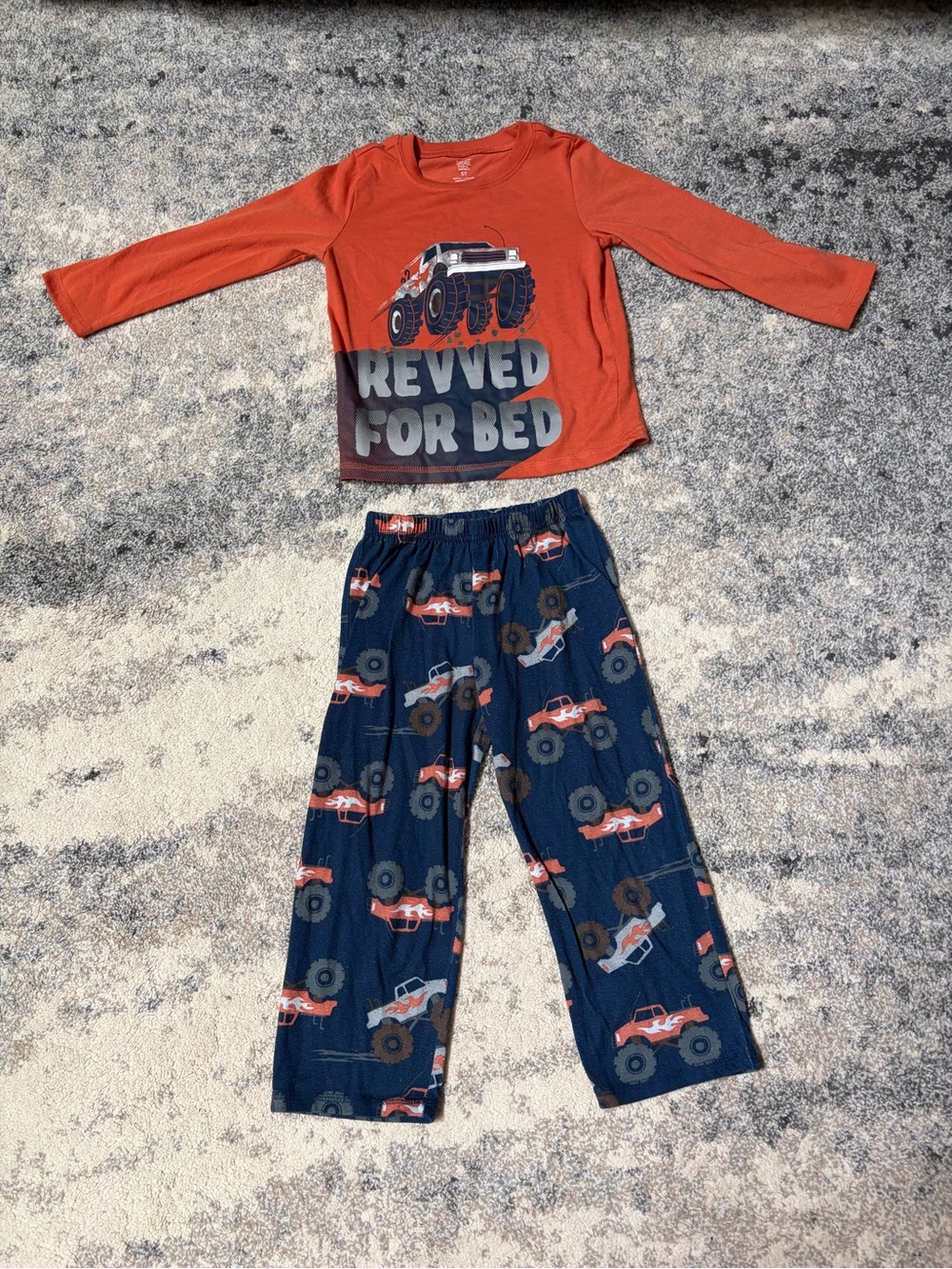 Kids Orange and Navy Monster Truck Pajama Set - Revved for Bed